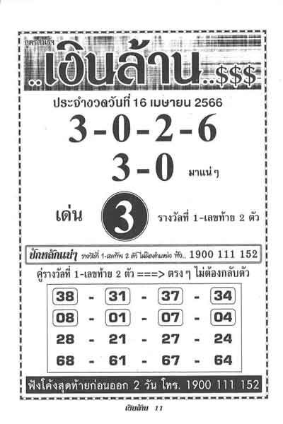 เว็บหวย เงินล้าน 16/4/66 