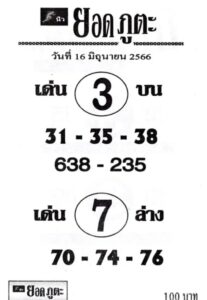 หวยดังเลขยอดภูตะ 16-6-66