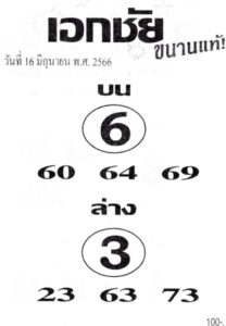 หวยดังเลขเอกชัย 16-6-66