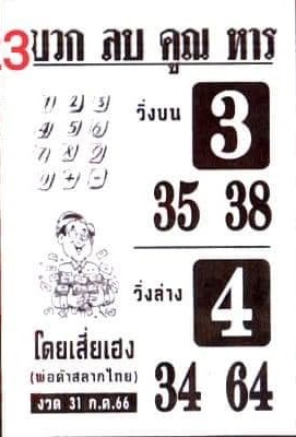 หวยไทย บวกลบคูณหาร 31/7/66