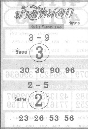 หวยไทย ม้าสีหมอก 1/9/66 