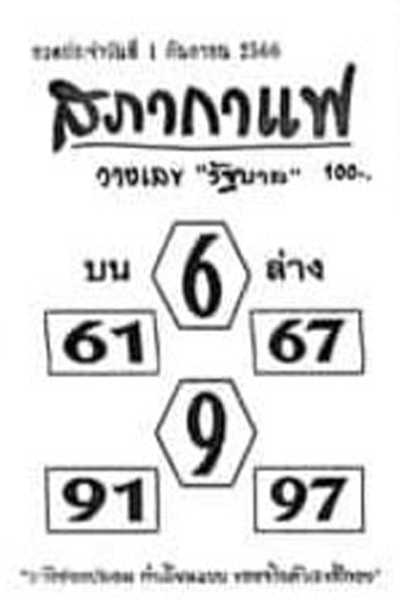 หวยไทย สภากาแฟ 1/9/66 