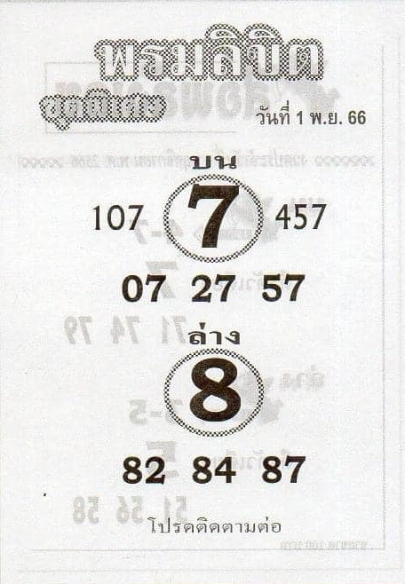หวยไทย พรมลิขิต 1/11/66 