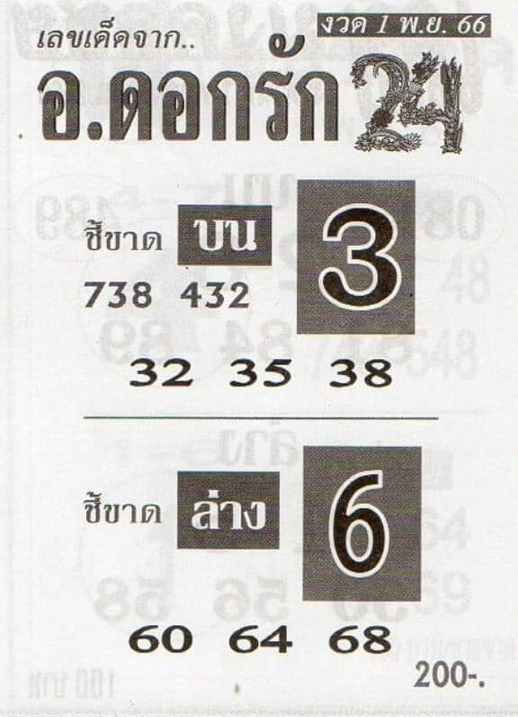 หวยไทย อาจารย์ดอกรัก 1/11/66