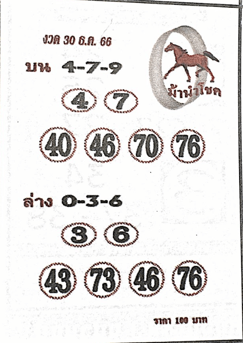 หวยไทย ม้านำโชค 30/12/66