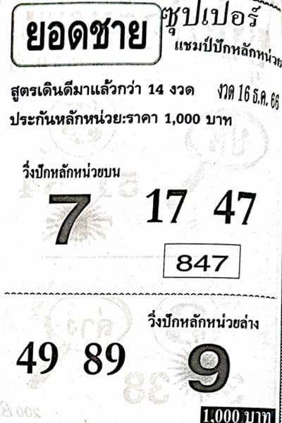 หวยไทย ยอดชาย 16/2/67